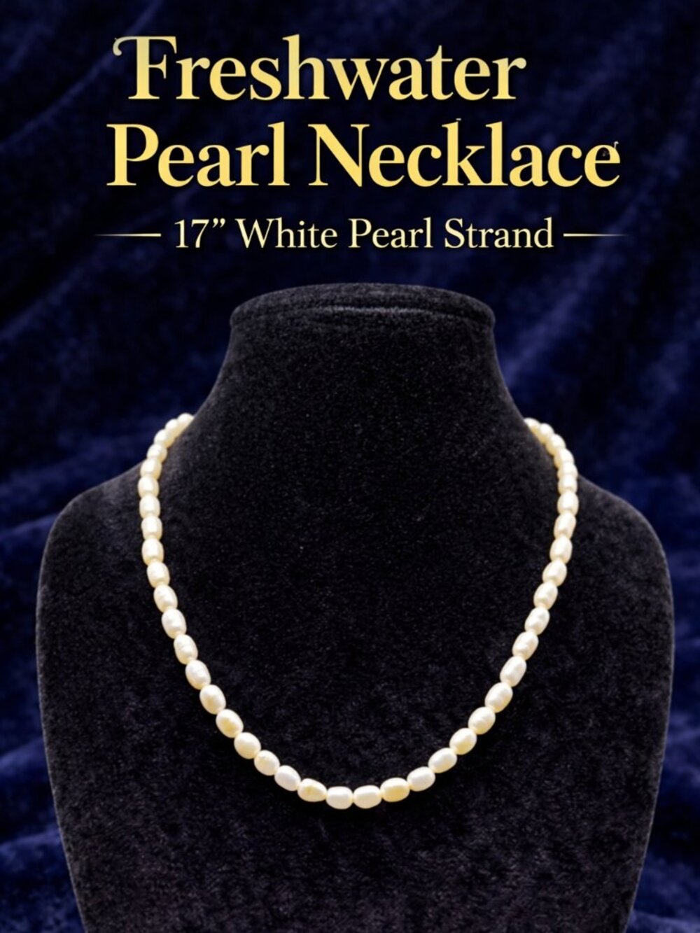 Freshwater Pearl Necklace 17”, White Pearl Strand Necklace, Classic Pearls